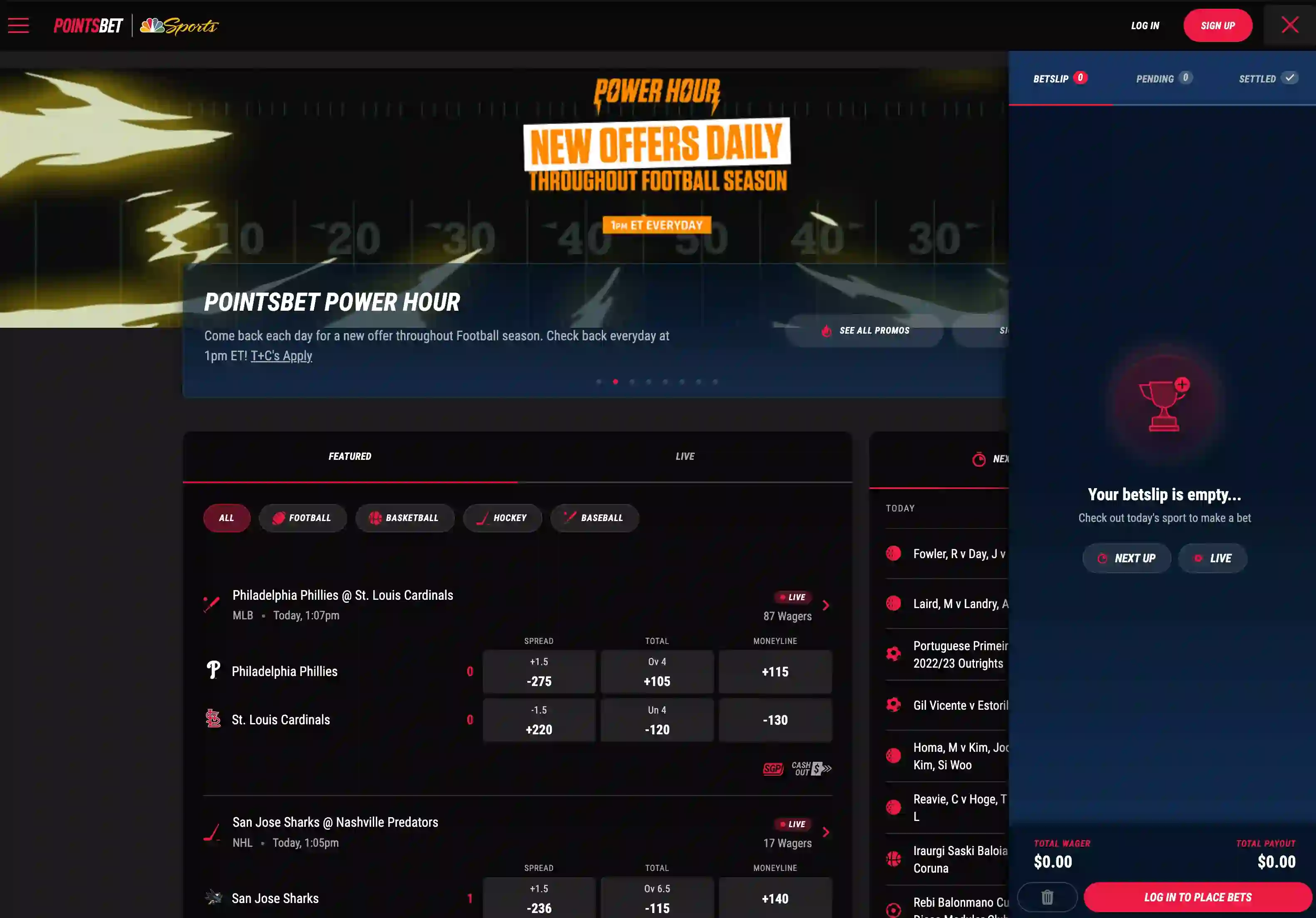 PointsBet platform screenshot 1